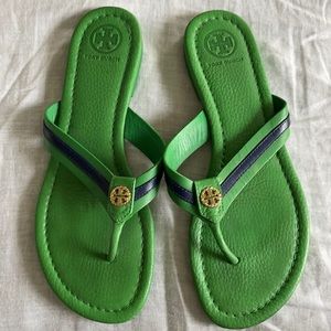 Tory Burch green flip flops